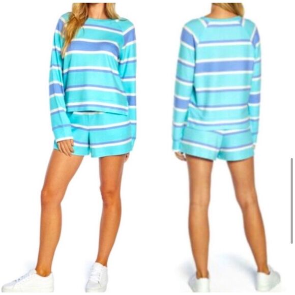 Wildfox Women's Sweatshirt & Short Lounge Set blue stripe large NWT$160 - Picture 1 of 8